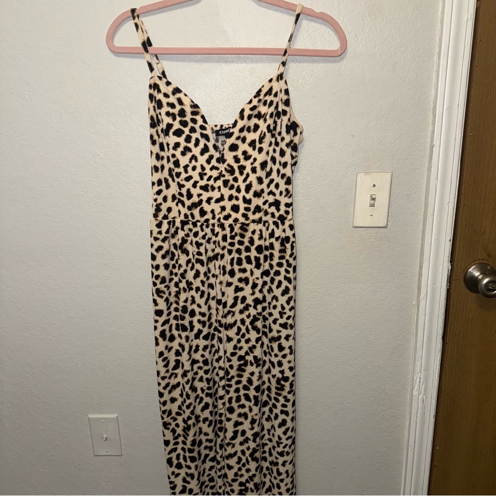 Express Leopard Print Spaghetti Strap Maxi Jumper - image 1